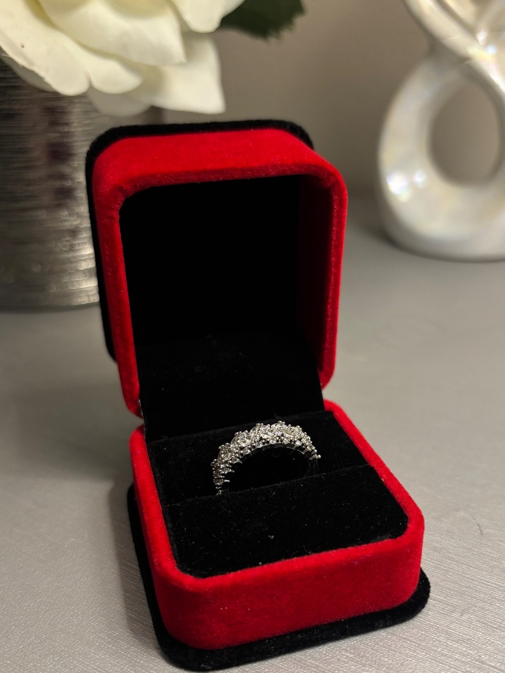 Sterling Silver Cubic Zirconia Stackable Band - Silver